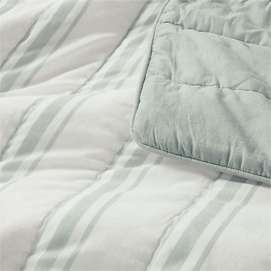 Edward Blue Sea Turtle Ticking Stripe 100% Organic Cotton Kids Twin Quilt by Jake Arnold