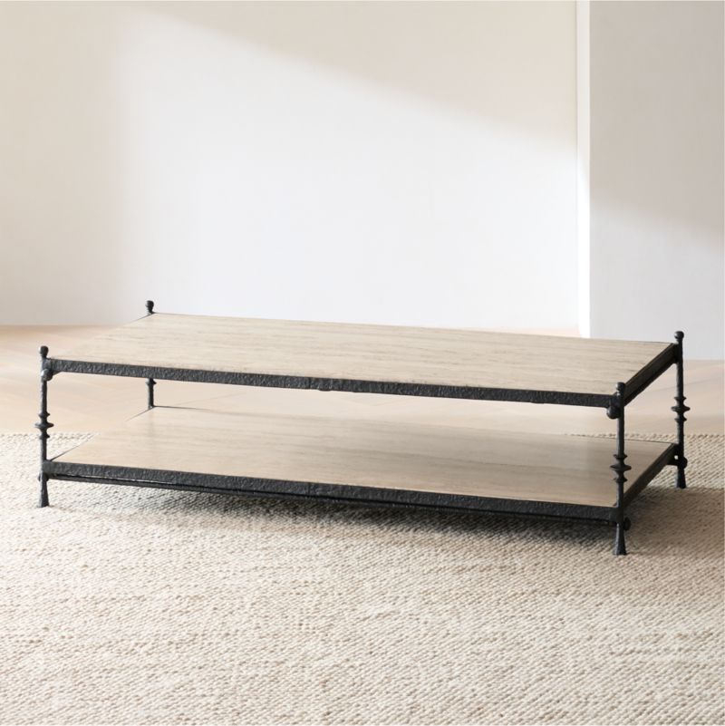 Estate Travertine and Metal 64" Rectangular Coffee Table by Jake Arnold - image 9 of 16