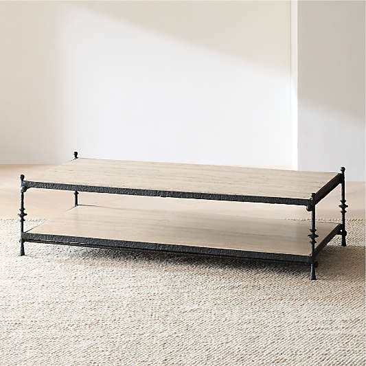 Estate Travertine and Metal 64" Rectangular Coffee Table by Jake Arnold