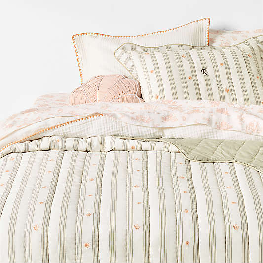 Francis Green Coral Reef Embroidered Stripe Kids Full/Queen Quilt by Jake Arnold