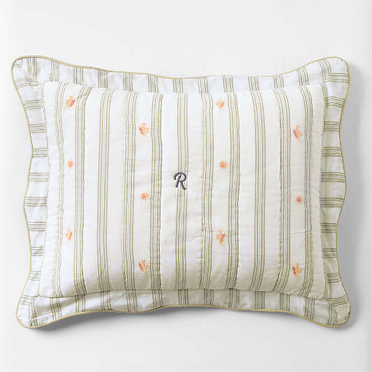 Francis Green Coral Reef Embroidered Stripe Organic Cotton Kids Sham by Jake Arnold