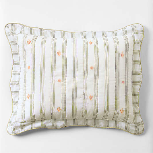 Francis Green Coral Reef Embroidered Stripe Organic Cotton Kids Sham by Jake Arnold