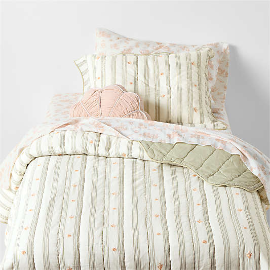 Francis Green Coral Reef Embroidered Stripe Organic Cotton Kids Quilt by Jake Arnold