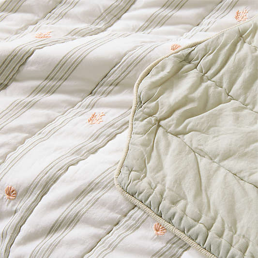 Francis Green Coral Reef Embroidered Stripe Organic Cotton Kids Full/Queen Quilt by Jake Arnold