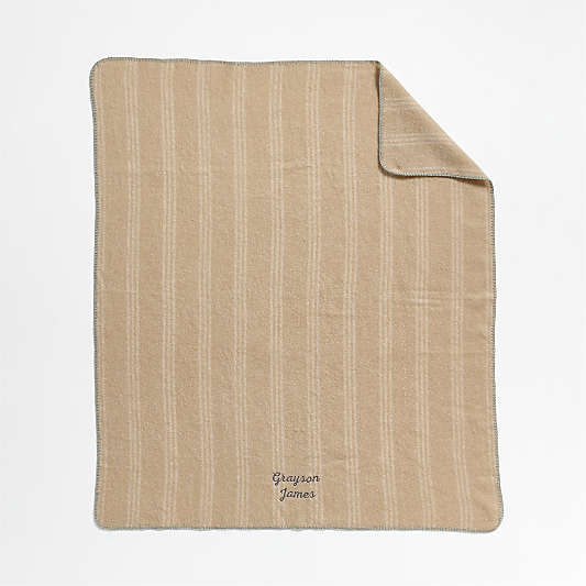 Owen Tan Striped Embroidered Edge Kids Blanket by Jake Arnold