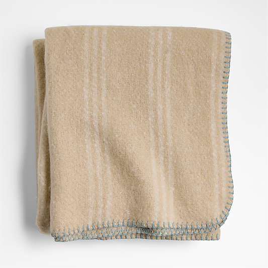 Owen Tan Striped Embroidered Edge Kids Blanket by Jake Arnold