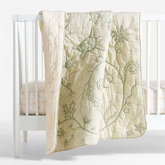 Raphaela Green Seascape 100% Organic Cotton Baby Crib Quilt by Jake Arnold