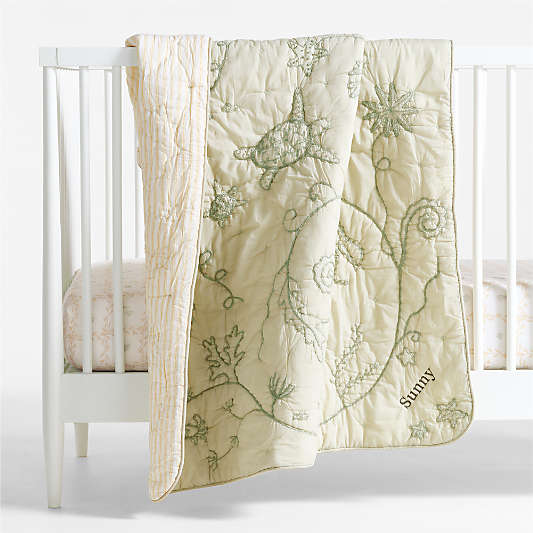 Raphaela Green Seascape 100% Organic Cotton Baby Crib Quilt by Jake Arnold