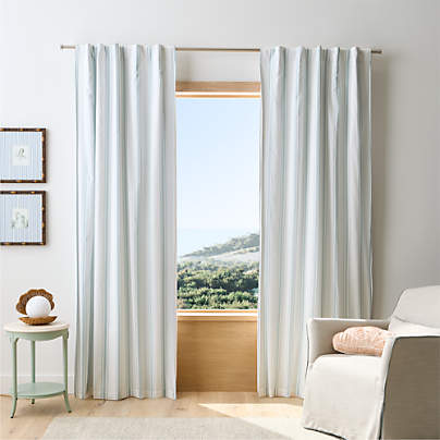 Rhodes Blue Yarndye Stripe Organic Cotton Blackout Curtain Panel 44" x 63" by Jake Arnold