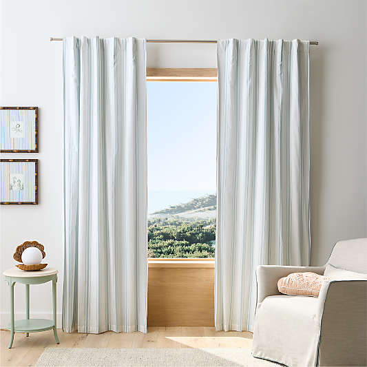 Rhodes Blue Yarndye Stripe Organic Cotton Blackout Curtain Panel by Jake Arnold