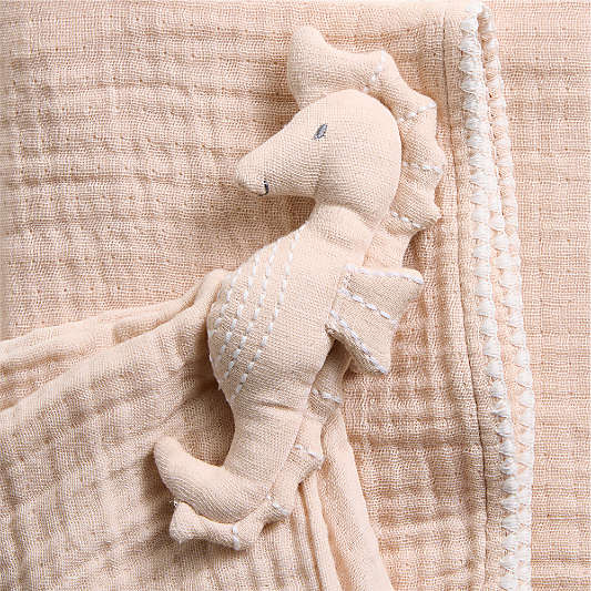 Selene Pink Seahorse Lovey + Baby Stroller Blanket Set by Jake Arnold