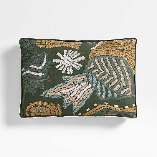 Abstract Embroidered 22"x15" Ficus Green Throw Pillow by Jeremiah Brent