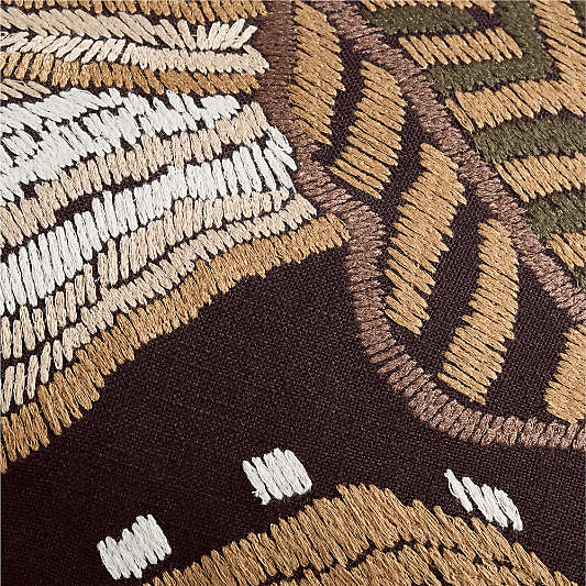 Abstract Embroidered 20"x20" Deep Brown Throw Pillow by Jeremiah Brent