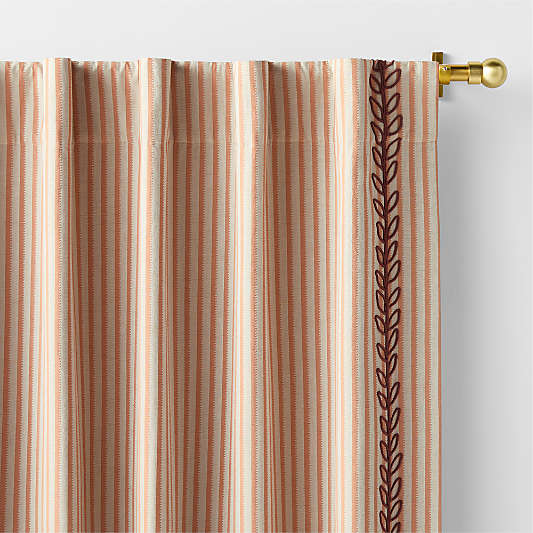 Charles Street Poppy Coral Embroidered Yarn-Dyed Organic Cotton Blackout Window Curtain Panel by Jeremiah Brent