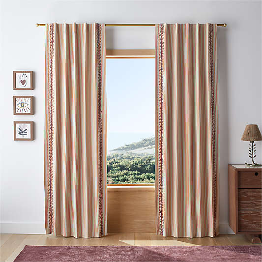 Charles Street Poppy Coral Embroidered Yarn-Dyed Organic Cotton Blackout Window Curtain Panel by Jeremiah Brent