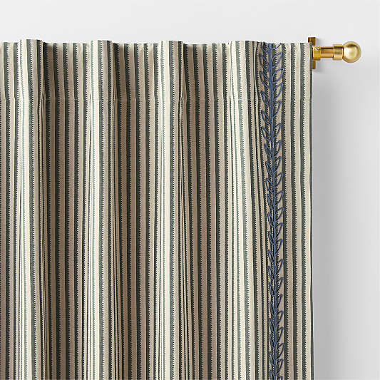 Charles Street Shade Green Embroidered Yarn-Dyed Organic Cotton Blackout Window Curtain Panel by Jeremiah Brent