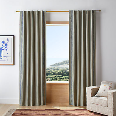 View Charles Street Shade Green Embroidered Yarn-Dyed Organic Cotton Blackout Window Curtain Panel 44"x63" by Jeremiah Brent details