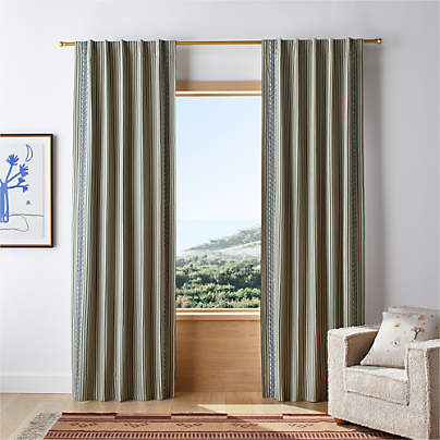 Charles Street Shade Green Embroidered Yarn-Dyed Organic Cotton Blackout Window Curtain Panel 44"x84" by Jeremiah Brent