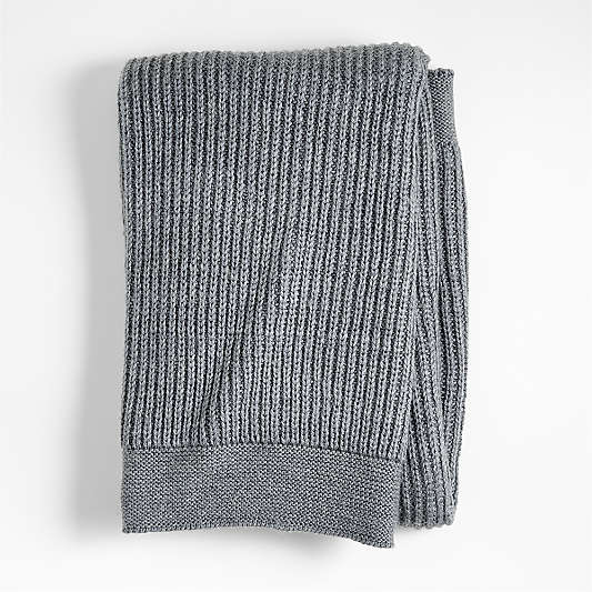 Cherished Smoke Blue Wool Blend 50"x60" Kids Fisherman's Knit Throw Blanket by Jeremiah Brent