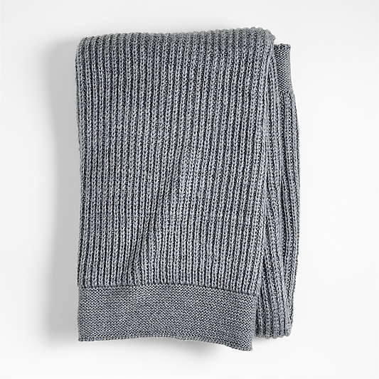 Cherished Smoke Blue Wool Blend 50"x60" Fisherman's Knit Kids Throw Blanket by Jeremiah Brent