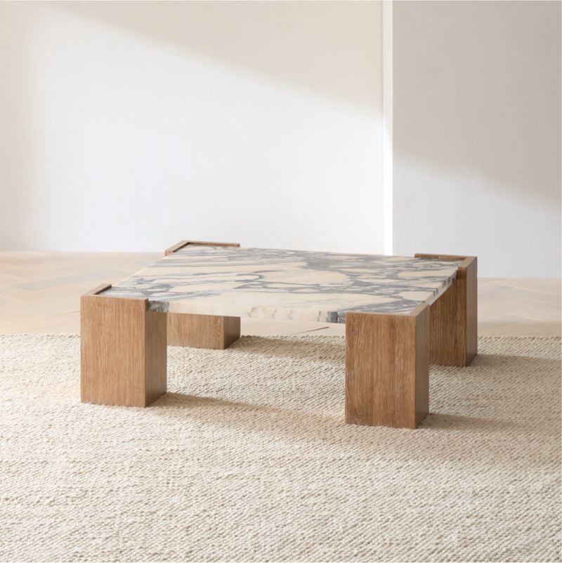 Elysia Marble and Oak Wood 45" Square Coffee Table by Jeremiah Brent - image 11 of 12