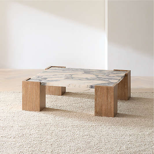 Elysia Marble and Oak Wood 45" Square Coffee Table by Jeremiah Brent
