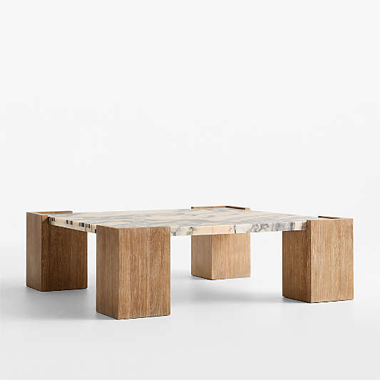 Elysia Marble and Oak Wood 45" Square Coffee Table by Jeremiah Brent