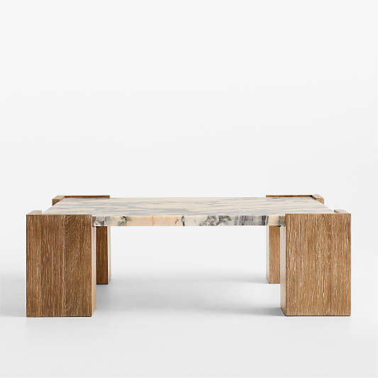 Elysia Marble and Oak Wood 45" Square Coffee Table by Jeremiah Brent