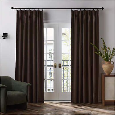 French Pleat Deep Brown Linen Blend Blackout Window Curtain Panel 48"x84" by Jeremiah Brent