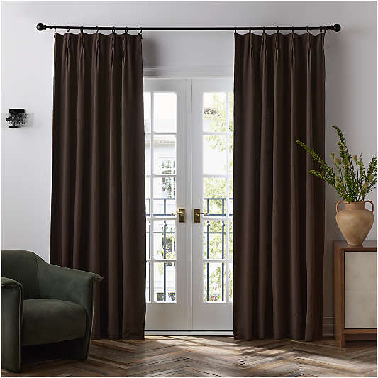 French Pleat Deep Brown Linen Blend Blackout Window Curtain Panel by Jeremiah Brent