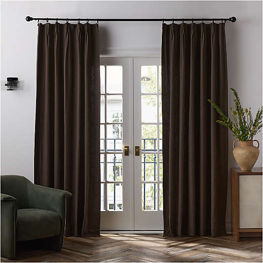 French Pleat Deep Brown Linen Blend Window Curtain Panel 48"x108" by Jeremiah Brent