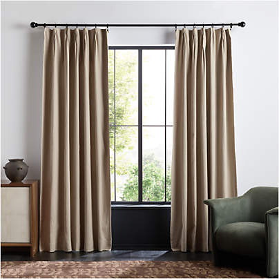 French Pleat Natural Taupe Linen Blend Blackout Window Curtain Panel 48"x96" by Jeremiah Brent