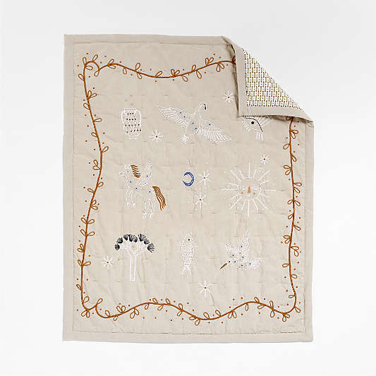 Gwen Embroidered Organic Cotton Baby Crib Quilt by Jeremiah Brent