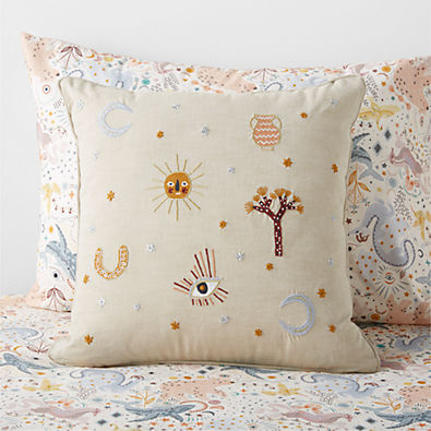 View Gwen Embroidered Square Kids Throw Pillow by Jeremiah Brent details