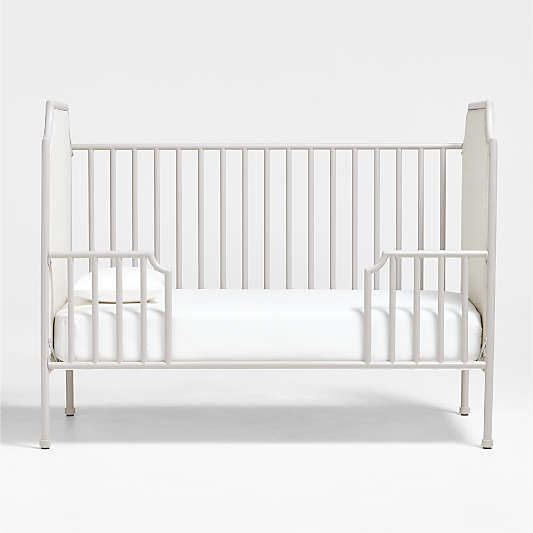 Heritage Metal and Upholstered Cozy Grey Convertible Baby Crib and Toddler Bed Rail by Jeremiah Brent