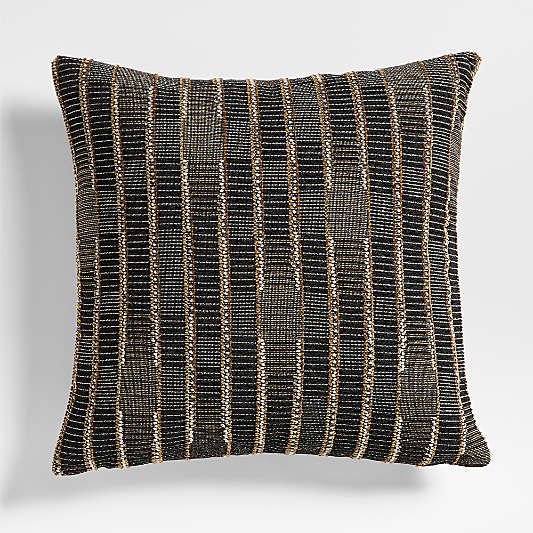 Modicum Stripe 23"x23" Deep Brown Throw Pillow with Feather Insert by Jeremiah Brent