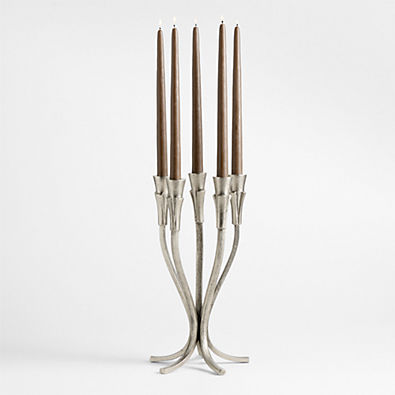 View Peutre Antique Pewter Aluminum Taper Candelabra by Jeremiah Brent details