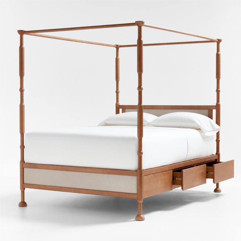 Rachel Hazelnut Wood and Upholstered Full Kids Canopy Bed with Storage by Jeremiah Brent - image 7 of 10