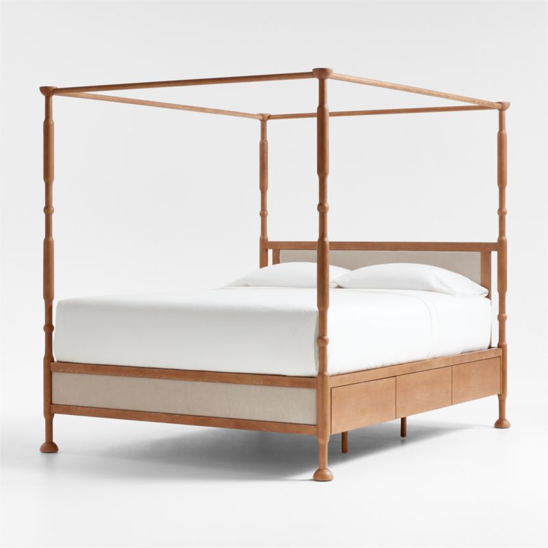 Rachel Hazelnut Wood and Upholstered Queen Kids Canopy Bed with Storage by Jeremiah Brent - image 0 of 10