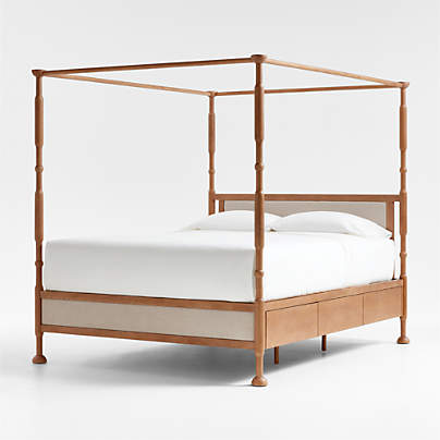 Rachel Hazelnut Wood and Upholstered Queen Kids Canopy Bed with Storage by Jeremiah Brent