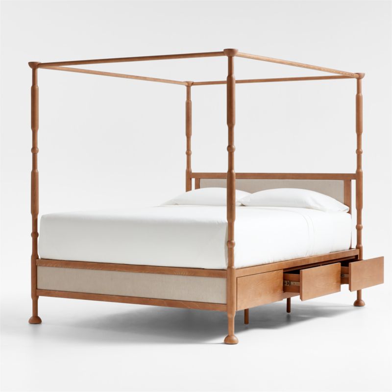 Rachel Hazelnut Wood and Upholstered Queen Kids Canopy Bed with Storage by Jeremiah Brent - image 8 of 10