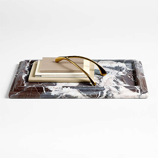 Rectangle Fluted Himalayan Gray Marble Decorative Tray by Jeremiah Brent