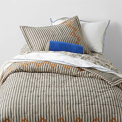 Reminiscent Embroidered Stripe Organic Cotton Kids Full/Queen Quilt by Jeremiah Brent