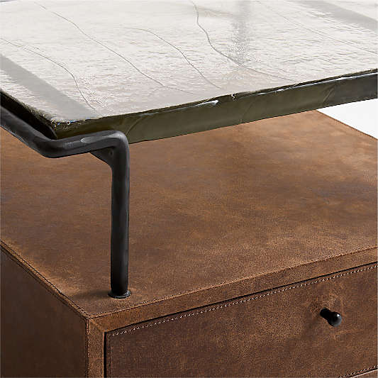 Rene 21.75" Glass Top Leather Wrapped Nightstand by Jeremiah Brent