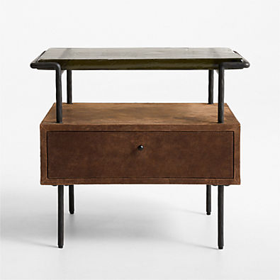 View Rene 22" Glass Top Leather Wrapped Nightstand by Jeremiah Brent details