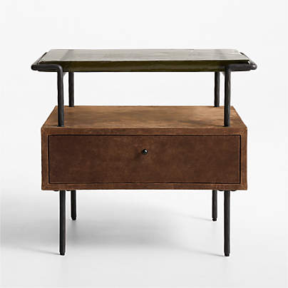 Rene 22" Glass Top Leather Wrapped Nightstand by Jeremiah Brent