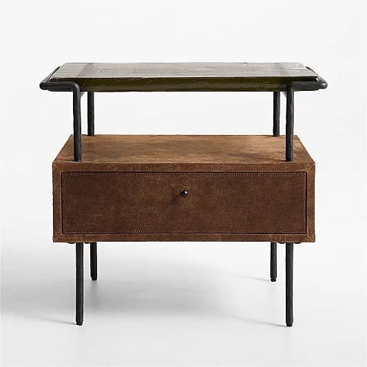Rene 22" Glass Top Leather Wrapped Nightstand by Jeremiah Brent