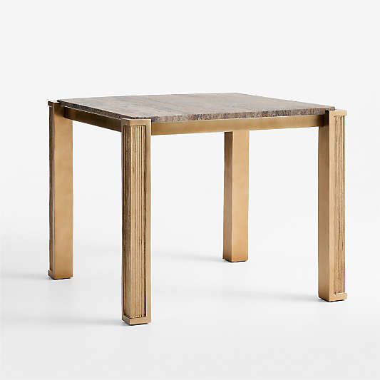 Rummer Burnished Brass and Travertine 36" Square Center Table by Jeremiah Brent