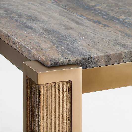 Rummer Burnished Brass and Travertine 36" Square Center Table by Jeremiah Brent
