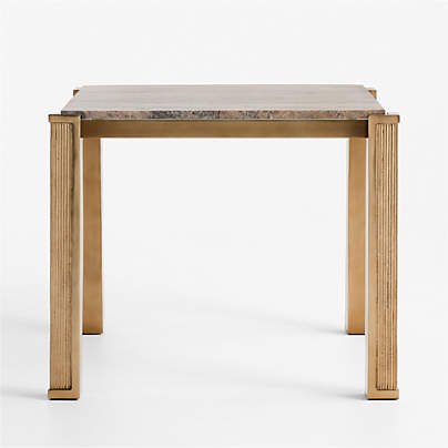Rummer Burnished Brass and Travertine 36" Square Center Table by Jeremiah Brent